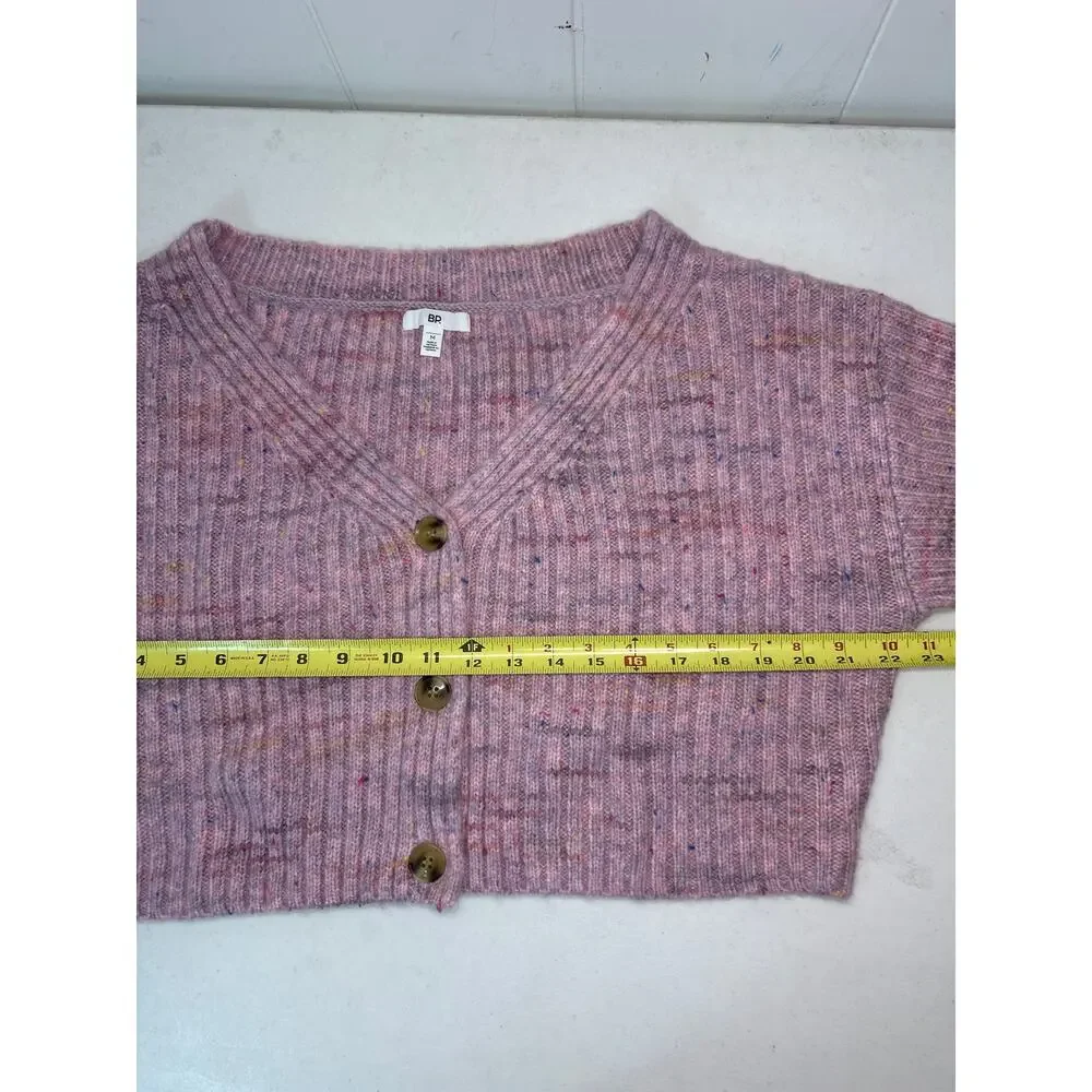 BP Space Dye V-Neck Crop Rib Cardigan in Pink Multi Spacedye in Size M. NWOT